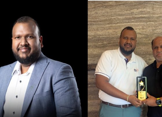 Pic on left shows Chamila Premaratne – Director, Arctic (Pvt) Ltd. and pic on right shows Chamila Premaratne receiving the award from Reginald Borges, Director-International Business at Vertiv