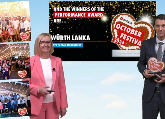 Wurth Lanka October Festival celebration photos on left and on right dignitaries from Wurth Group Germany Sabine Rapp and Jan Allmann - Member of the Central Management Board